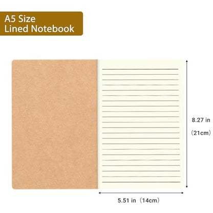 zmybcpack 12 Pack Journal Notebook Kraft Brown Cover Lined Notebooks for Travelers, Students, Office - Memo Diary Subject Notebooks Planner - A5 Size, 8.26”x5.5”, 60 Lined Pages/30 Sheets - size: 8.2 x 5.5 inch(12pack lined)