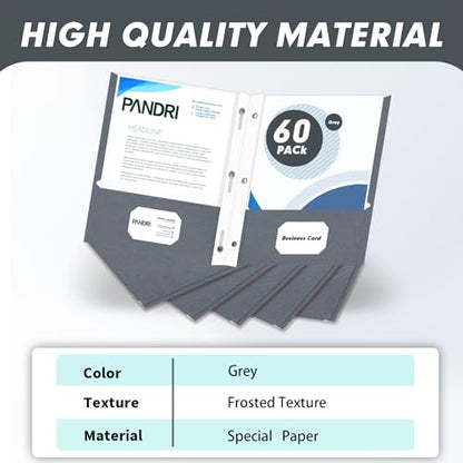 Two Pocket Folders, PANDRI 60 Pack Two Pocket Folders with Prongs, 3 Prong Folders Designed for Office and Classroom, Letter Size Grey - color: Grey