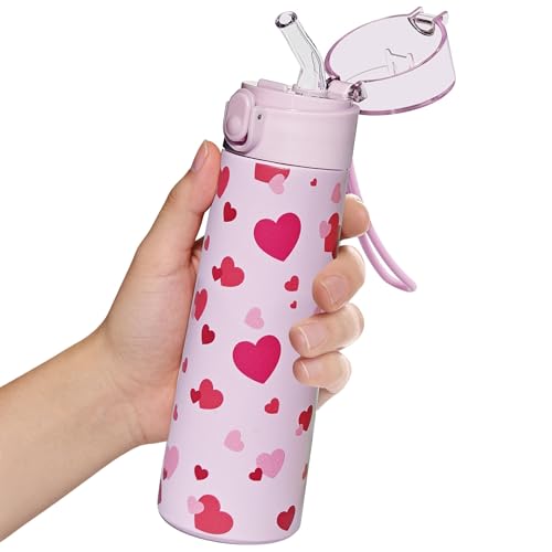 9oz Small Water Bottle with Straw, Gym Water Bottle with 3D Printed Pattern, Insulated Bottle for Hot&cold Drinks,360°leak-Proof for Student, Girl, School, Sports,Travel-Heart - color: Heart, size: 9oz