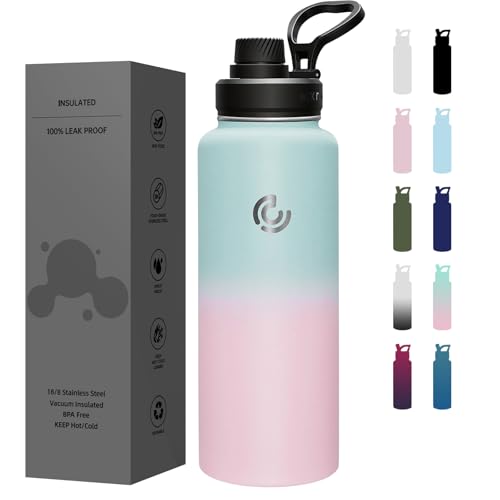 Sports Water Bottle 40oz, Insulated Water Bottle with Handle,Stainless Steel,Simple Modern,Suitable for Travel, School, Boy, Girl(Bubble Gum) - color: Bubble Gum, size: 40 Ounces