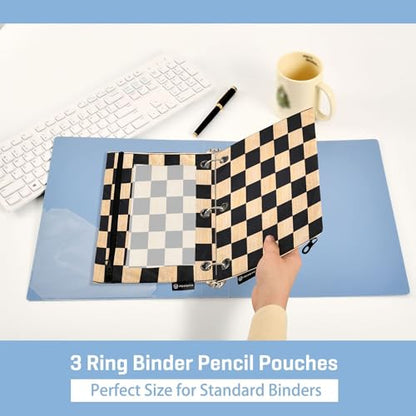 Sandybrown Chessboard Binder Pouches 3 Ring for Boys Girls School Office College Supplies Black Buffalo Plaid Brown Pencil Pouches Case Bag with Clear Window and Zipper 2 Pack - color: Sandybrown