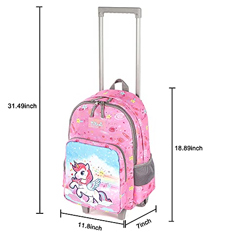 Tilami Rolling Backpack 18 inch Double Handle Wheeled Laptop Boys Girls Travel School Children Luggage Toddler Trip (Pink Horse) - color: Horse Pink