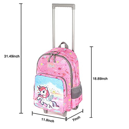 Tilami Rolling Backpack 18 inch Double Handle Wheeled Laptop Boys Girls Travel School Children Luggage Toddler Trip (Pink Horse) - color: Horse Pink