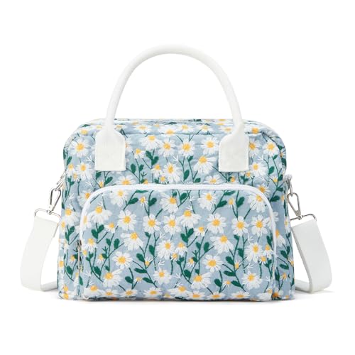 MEXS Insulated Lunch Bag for Women Men Large Reusable Lunch Box Adult Leakproof Portable Cooler Tote Bags for Work Picnic - color: Blue Daisy