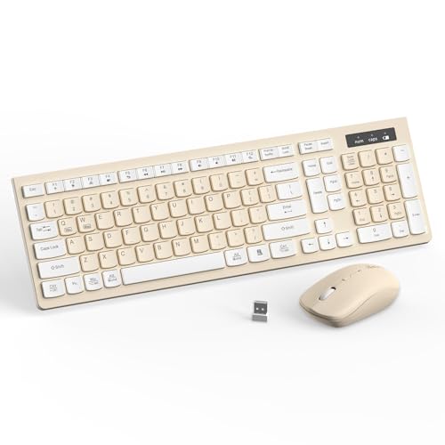 Wireless Keyboard and Mouse Combo, Full-Sized Wireless Keyboard and Adjustable DPI Mouse, 2.4GHz USB Receiver, Keyboard and Mouse for PC, Windows, Desktop, Laptop (Latte Color) - color: Latte color