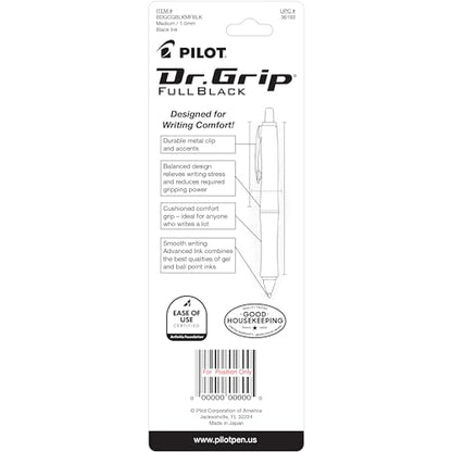 PILOT Dr. Grip FullBlack Refillable & Retractable Ballpoint Pen, Medium Point, Black Ink, Single Pen (36193)- Ideal for School, Journaling & Office Writing