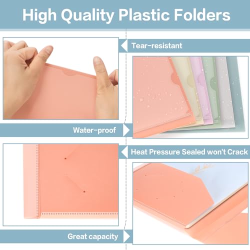 Jumlys 6 Pack 2 Pocket Folders with Clear Front Pocket and 3 Holes, Pastel Folders with Pockets for 3 Ring Binder, Heavy Duty Plastic Folders for Letter Size Paper, Ideal School and Office Supplies