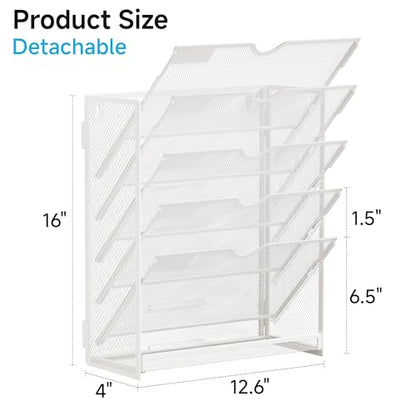 Lavatino 6-Tier Hanging File Organizer, Wall Mount File Holder for Mails Folders Papers Magazine Organization, Vertical Document Organizer for Office Home - (White)