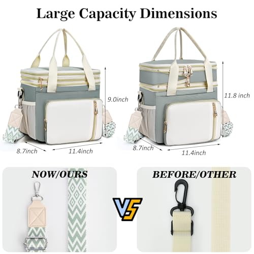 LOKASS Lunch Box & Lunch Bag for Women Men Double Deck,Large Insulated Adult Lunch Box Leakproof Lunchbox Cooler Bag for Work Picnic Beach,（Olive Green16L） - color: Olive Green