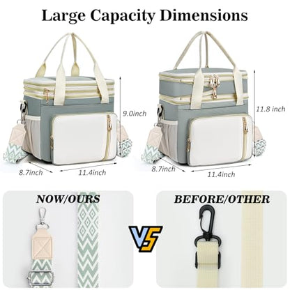 LOKASS Lunch Box & Lunch Bag for Women Men Double Deck,Large Insulated Adult Lunch Box Leakproof Lunchbox Cooler Bag for Work Picnic Beach,（Olive Green16L） - color: Olive Green