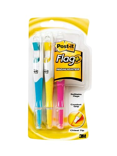 Post-it Flags + Highlighter, 3 Pack, 50 Color Coordinated Flags/Highlighter, Yellow, Pink, Blue (689-HL3) - style: 1 Pack