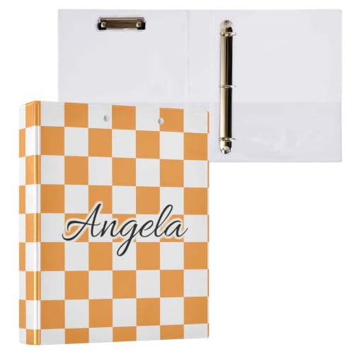 Custom 3 Ring Binder 1.5 Inch Round Rings Orange Checkered Personalized Name Binders Organizer Fashion View Binder with 2 Pockets for School Office Supplies - color: Multi12