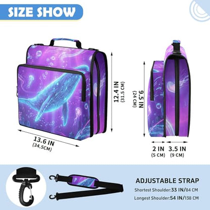 Blue Whale 2-inch 3 Ring Zipper Binder with Shoulder Strap Holds 14 Inch Laptop for Students and Office - color: Blue Whale