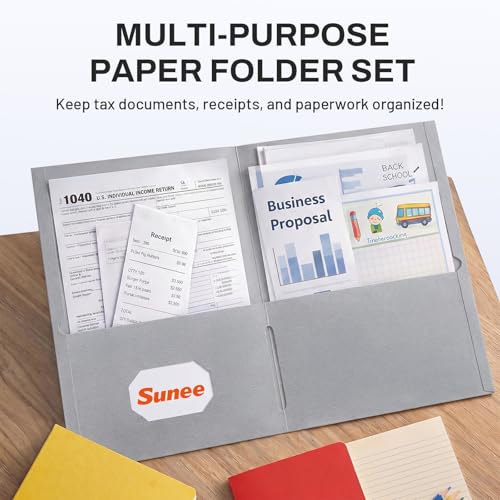 SUNEE Folders with Pockets (25 Pack, Gray), 2 Pocket Folders Fit Letter Size Paper, Paper File Folder for School Office Home Bussiness - color: Grey, style: 25-Pack