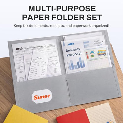 SUNEE Folders with Pockets (25 Pack, Gray), 2 Pocket Folders Fit Letter Size Paper, Paper File Folder for School Office Home Bussiness - color: Grey, style: 25-Pack