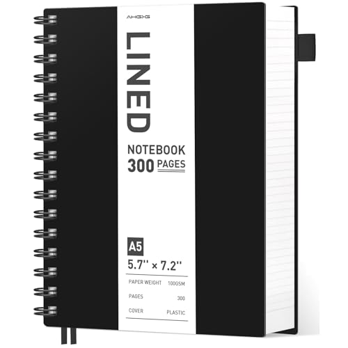AHGXG Spiral Notebook College Ruled - Spiral Journal A5 Smal Notebooks for Work, 100GSM Thick Paper, Plastic Hardcover, for Office School Writing Notes,5.7" x 8.3", Black - color: Black, size: A5-Regular