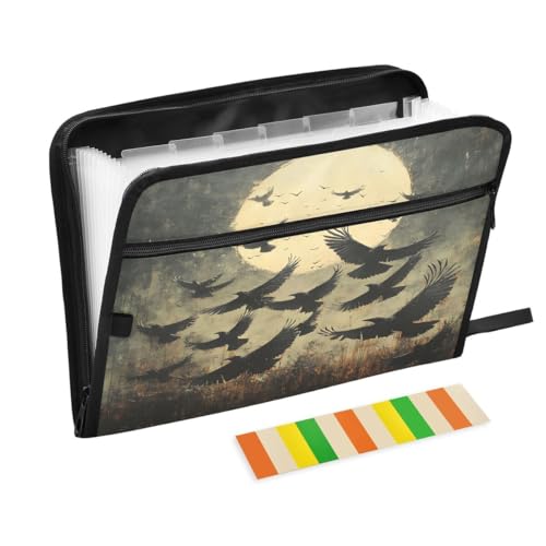 ALAZA Black Bird Halloween Vintage Expandable Filing Folder Storage Organiser Box Files, 13 Pockets Zip Filing Folders for Home or Office Documents - color: Multicolored33