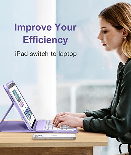 Hamile for iPad 11th 10th Generation Case with Keyboard - 7 Colors Backlit Wireless Detachable Folio Keyboard Cover with Pencil Holder for iPad 11-inch A16 2025 10th Gen 10.9 Inch 2022 (Purple) - color: Purple