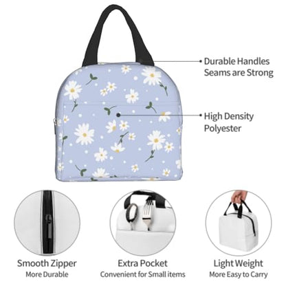 Nerxy Insulated Lunch Box Daisy Flower Lunch Bag Spring Floral Reusable Bag Flowers Blue Cooler Tote Bags for Kids Teens Adults Girls Boys Picnic Travel Work School - color: Daisy Blue