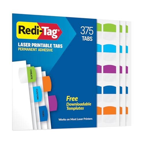 Redi-Tag Laser Printable Tabs, Permanent Index Tabs, Customizable Adhesive Labels, Assorted Tropical Colors, 1.125" x 1.25", 375 Per Pack (1006789) - color: Tropical, size: 375 labels