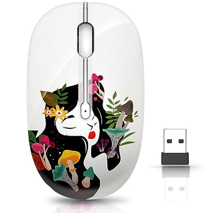 JUHOO Wireless Mouse with Nano Receiver for PC, Laptop, Notebook, Computer, MacBook, Less Noise, Portable Mobile Optical Mice - style: Forest Girl