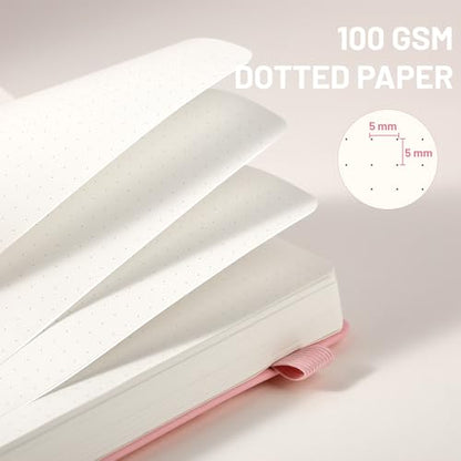 CAGIE Bullet Dotted Journal Notebook 320 Pages 100 GSM Paper Hardcover A5 Dot Grid Notebook Leather Journals for Writing Women Men Work Journaling, Pink - color: Pink, style: Dotted A5