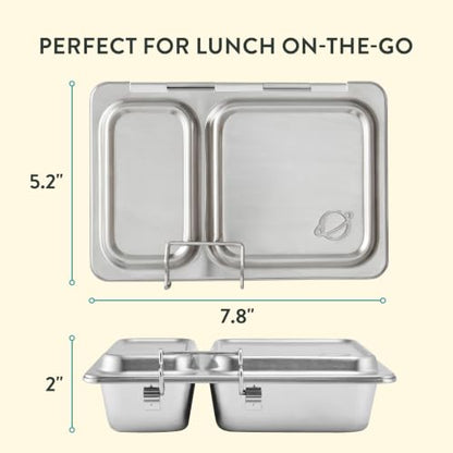 PlanetBox Recycled Shuttle Stainless Steel Lunch Box for Kids and Adults - Replacement Lunchbox Only, Brushed Finish, Sustainable Bento Box - size: 2 Compartments