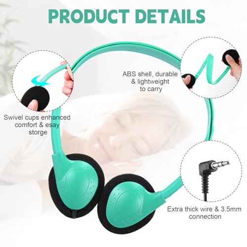 Konohan 30 Pack Headphones Bulk Headphone for School Classroom Student Wired Headphones Adjustable with 3.5 mm Jack for Adults (Emerald Green) - color: Emerald Green