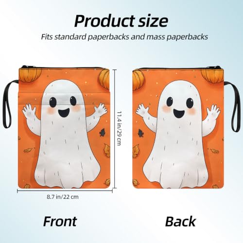 Padded Book Sleeve with Zipper & Front Pocket, Fabric Book Cover | Cute Halloween Ghost Pumpkin11.4"x8.7" Washable Canvas Pouch for Hardcovers, Tablets & Reading Accessories - color: Cute Halloween Ghost Pumpkin
