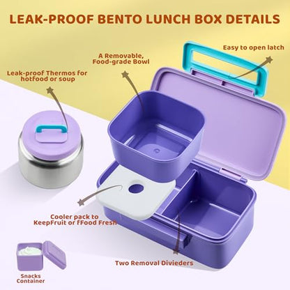 JXXM Lunch Box for Kids With 8oz Soup Thermo, Leak-proof Lunch Container with 2 Compartments, Thermo Food Jar Food Containers for Back to School Girls Boys (Purple) - color: Purple