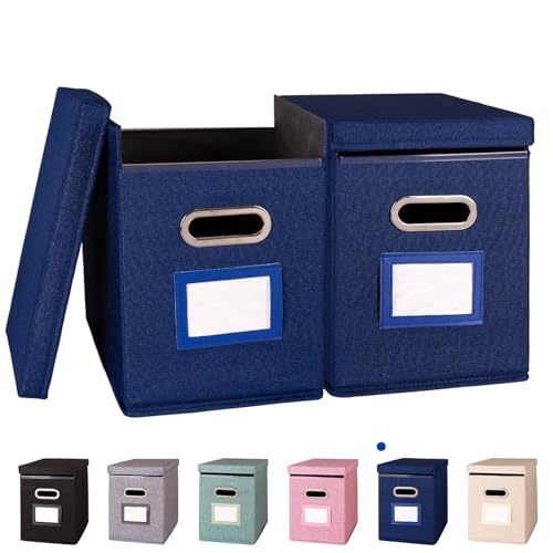 2 Pack Hanging File Folders Organizer with Lid, Letter Size Fabric File Storage Box Collapsible, Portable Office Document Holder with Metal Handle, Smooth PVC Rails, Blue - color: Blue, size: 2 Pack