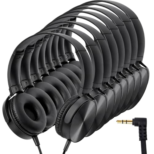 8 Pack Classroom Headphones Bulk, Headphones for Kids, Students On Ear Headsets, 3.5mm Jack Over-Ear Headphones Wired School Supplies, Adjustable Fit