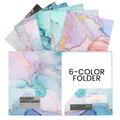 Ddowanx 6 Pack Pocket Folders, Heavy Duty Plastic File Folders with Pockets, Folders for Documents Letter Size, Cute Marble Colors Folder for Girls Back to School Supplies(6)