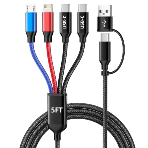 Travel Essentials 4 in 2 Multi Charging Cable with Dual Type-C/L/Micro USB | USBA/C Charging Cords for Multiple Devices, Phone Charger Cord for iPhone17-8/Androids/Pad and More, Car Accessories 5FT - color: Multicolored, size: 1Pack 5FT