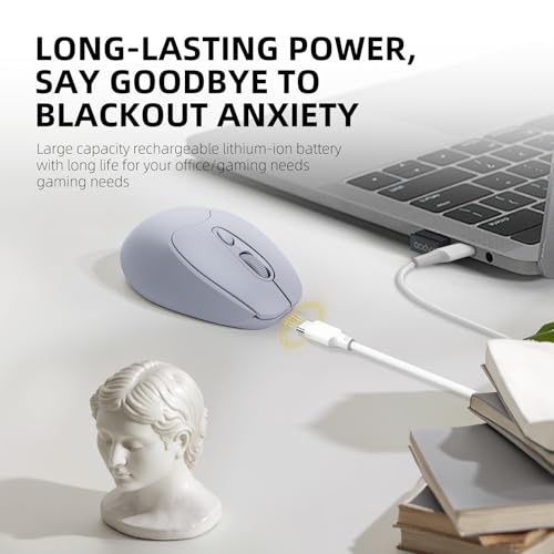 K06A Wireless Mouse,Bluetooth 5.1/5.0 + USB with USB Mini Receiver,Rechargeable Silent,Wireless BluetoothMouse 1000-1200-1600 DPI,5-Programmable Buttons,Compatible with PC,Mac, Laptop,Chromebook-Grey