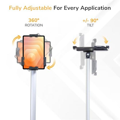 Mount-It! Anti-Theft Universal iPad & Samsung Tablet Floor Stand Kiosk, Locking Clamp, Height Adjustable 24.8"–42.5", 360° Rotating POS Kiosk for 7.9"–11" Tablets, Silver - size: Floor - Stand