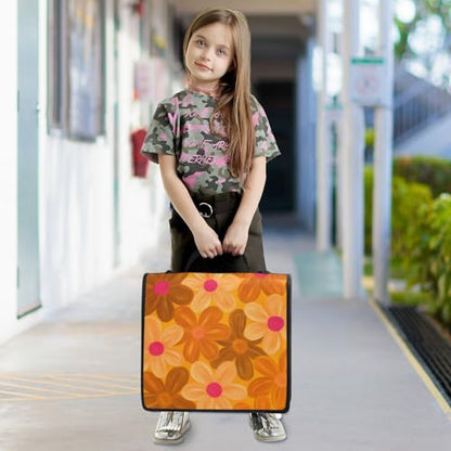 Kawaii Flower Zipper Binder 3 Ring with Shoulder Strap and Handle Multiple Pockets Expanding File Folder Organizer