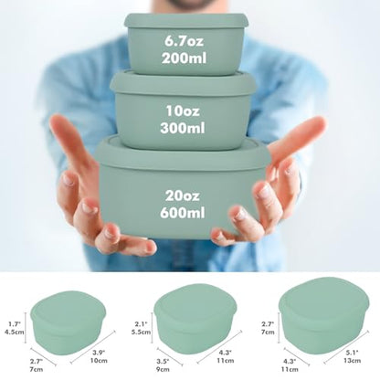 Anatole Silicone Food Storage Containers Set of 3 Lunch Box Bento with Lids BPA Free Dishwasher Microwave Oven Freezer Safe (6.7oz, 10oz, 20oz) - color: 3 Pack - Green