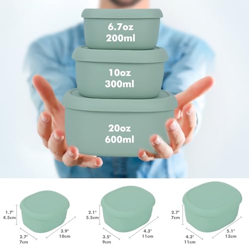 Anatole Silicone Food Storage Container Bento Box 3 Pcs (6.7oz, 10oz, 20oz) | Reusable Nesting Lunch Box with Lids, Leakproof, Dishwasher Microwave Oven Freezer Safe, BPA Free, CPC Certified - color: 3 Pack - Green