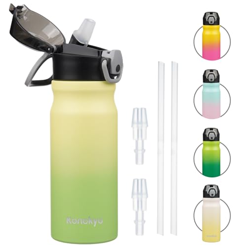Konokyo 18 oz Insulated Stainless Steel Sports Water Bottle with Straw Lid | BPA-free, leak-proof reusable sports bottle with carry loop for gym, office, hiking, camping, travel & hydration - color: Lime, size: 18 Ounces