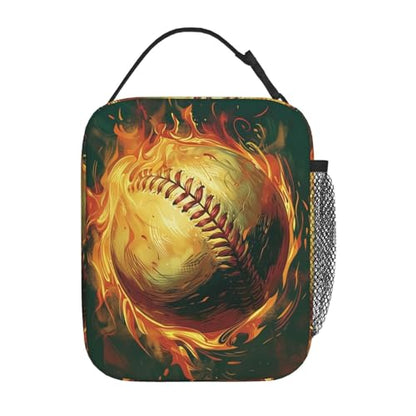 Baseball Lunch Box for Kids Aldults, Cool Sport Style Reusable Thermal Insulation Cooler Tote Bags, Flaming Fire Ball Insulated Bag for Student, School Picnic Camping Travel, Gifts - color: Baseball01