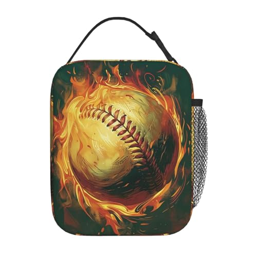 Baseball Lunch Box for Kids Aldults, Cool Sport Style Reusable Thermal Insulation Cooler Tote Bags, Flaming Fire Ball Insulated Bag for Student, School Picnic Camping Travel, Gifts - color: Baseball01
