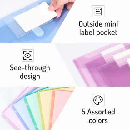 Forvencer Binder Pocket, 24 Pack Super Heavyweight Plastic Folders with Tight Closure, Binder Folders Side Loading, 3 Ring Binder Pocket, Binder Dividers with Pockets, Letter Size, Pastels Series - color: Fresh, size: 24 Pack