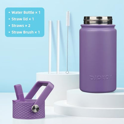 BJPKPK Insulated Water Bottle, 15oz Stainless Steel with Straw Lid | Leak Proof, BPA-Free, Vacuum Insulated, Keep Drink Cold & Hot, Metal Water Bottle for Travel, Gym, Office, Cupholder Friendly - color: Iris, style: N-15oz-Color Lid
