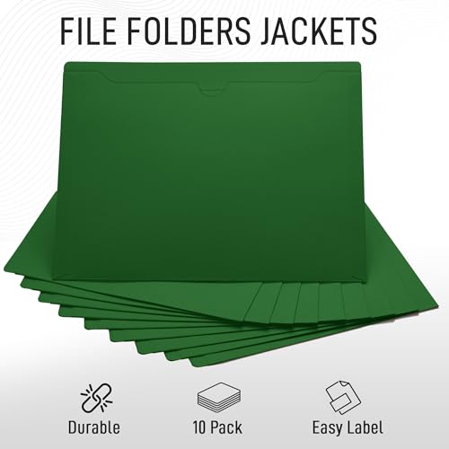 Green File Jackets, Flat-No Expansion, Letter Size, Reinforced Straight-Cut Tab, 10 Pack - color: Green