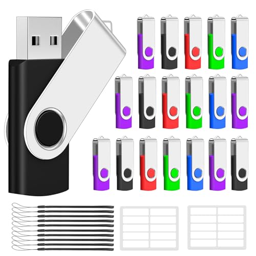 8GB USB Flash Drives Bulk 20 Pack, AreTop USB 2.0 Thumb Drive Bulk | Swivel 8GB USB Storage with 20 Pcs Lanyards and Labels, Memory Stick Indicator Design for Data Transfer and Backup - size: 8GB, style: 20PCS