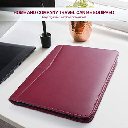 Mini Leather Zippered Padfolio Portfolio Binder 5 x 8 Legal Writing Pad, Professional Business Portfolio for Men & Women, Card Holder, Notepad Clipboard Holder, Red - size: Red-9.5x6.5x1 inch