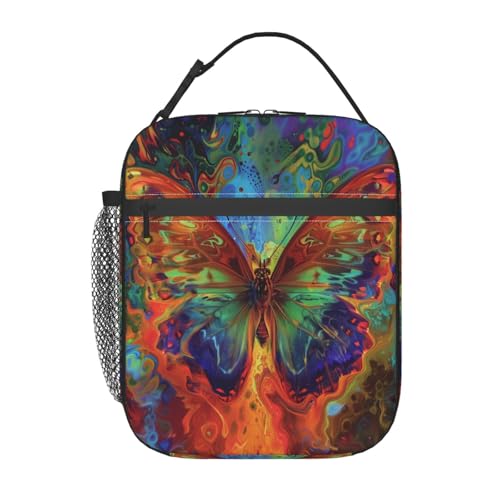 Vintage Butterfly Insulated Lunch Box for Women Men Colorful Insect Design Lunch Bag for Work,Picnic,Travel,Hiking,Beach or Fishing Polyester Nature Lovers Lunch Box - color: Butterfly02