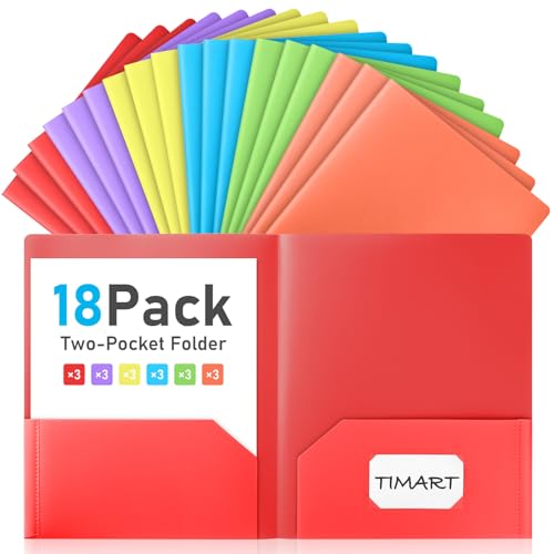 Timart Folders with Pockets-18 Pack, 2 Pocket Folders Fit Letter Size Paper, Plastic File Folders for Documents School Office Home Bussiness - color: Bright, size: 18 Pack