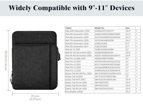 TiMOVO 9-11" Tablet Sleeve Multi-Pocket for iPad A16 Tab, Black | Protective Carrying Bag with Multi Pockets, Fits iPad 11" A16 2025, 10th Gen 10.9"/10.2", Air 11/5th/4th, Tab A9+ 11" - color: Black, size: 9-11 Inch